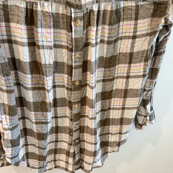 Anthropologie Isadora Button Back Tunic Top in Brown Plaid Medium - Picture 6 of 13